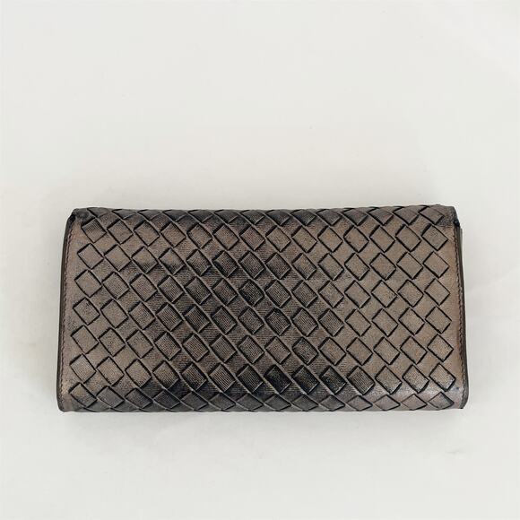 BOTTEGA VENETA Intrecciato Long Wallet Metallic Bronze Leather Womens - Picture 6 of 13